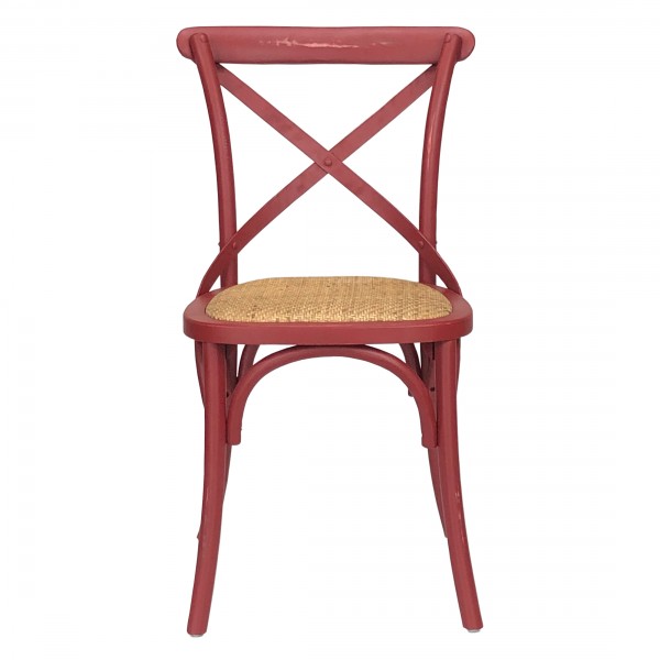 Fronte di una sedia legno Cross artigianale colore rosso antico Totò Piccinni