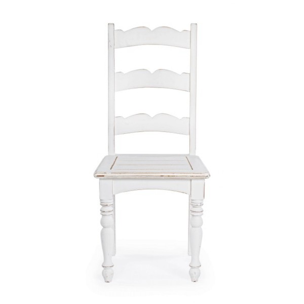 Fronte di una sedia shabby chic bianco antico in legno massello di mango Colette Bizzotto