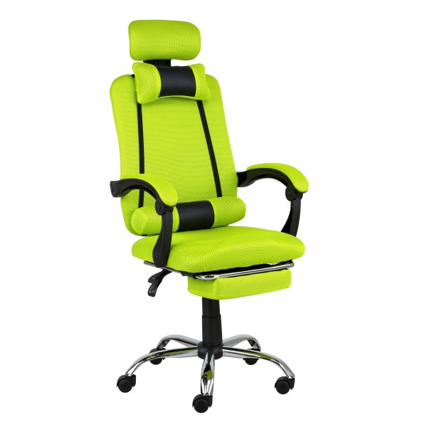 sedia ufficio da gaming girevole verde vista diagonale