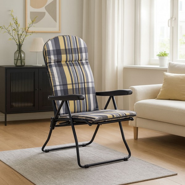 Poltrona Sedia Sdraio GIULIA con Prolunga Poggiapiedi MADE IN ITALY  (Struttura Nero Scozzese Beige/Grigio)