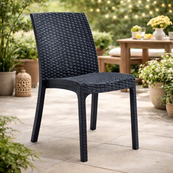 Sedia Pieghevole In Acciaio Con Effetto Rattan – Seduta E Schienale In Resina, Dimensioni 54x44x81 Cm, Colore Nero