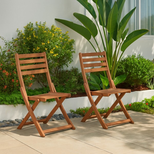 Vista ambientazione Set 2 Pz Sedie pieghevoli in legno di Eucalipto da giardino modello Florida Totò Piccinni