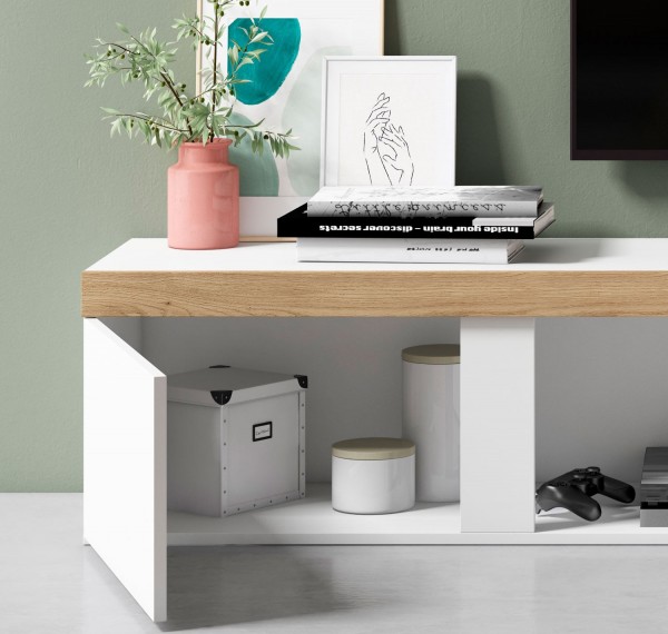 Dettaglio Parete Attrezzata Porta Tv colore "Rovere Naturale/Bianco Matt" modello Primula Totò Piccinni