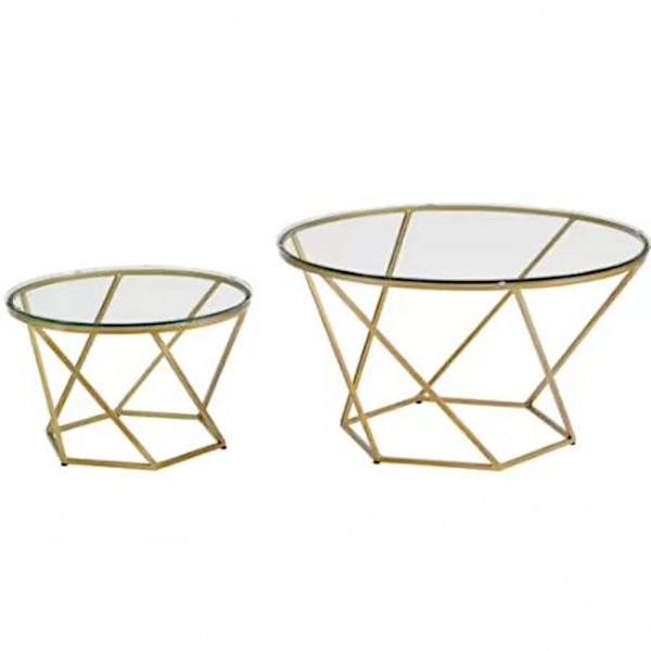 set tavolini da salotto con piano in vetro