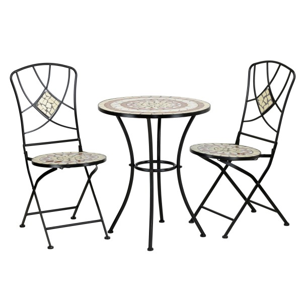 set da giardino tavolo e 2 sedie pieghevoli struttura in metallo
