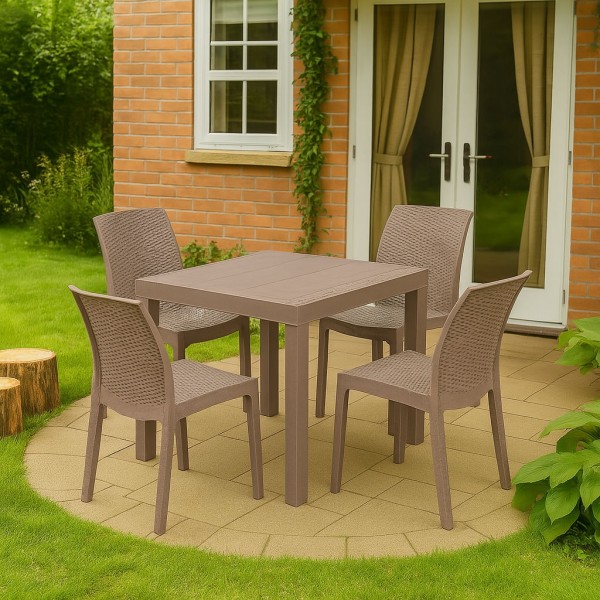 Tavolo Rettangolare 80x120cm DIMAPLAST Mod. Rodolfo - Inserti In Rattan Bianco, Per Giardino, Bar E Ristorante - Foto 3