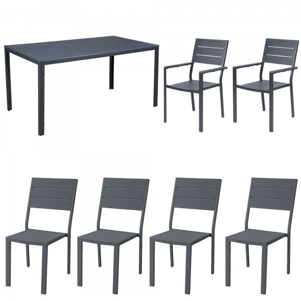 set pranzo tavolo messico 158x78 con 4 sedie senza braccioli, 2 con braccioli messico con struttura in metallo e polietilene effetto legno 