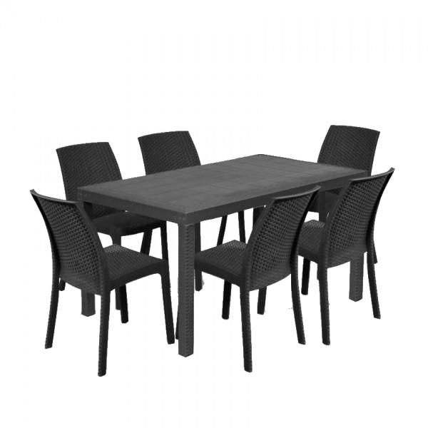 set pranzo tavolo huston 150x90 con 6 sedie senza braccioli virginia in polipropilene