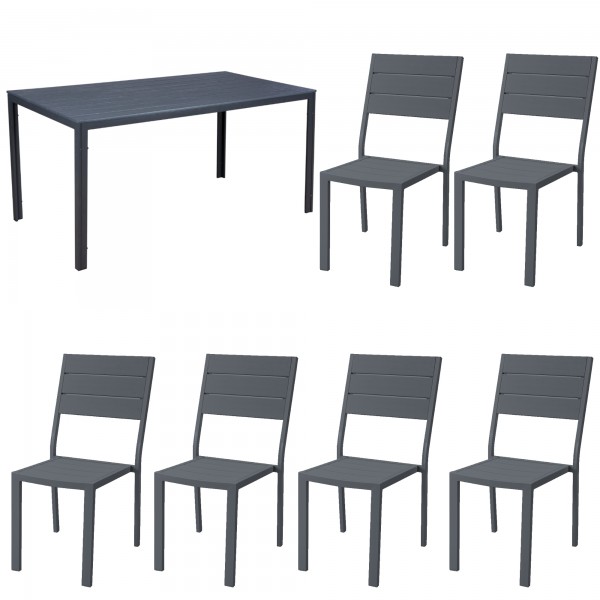 set pranzo tavolo messico 158x78 con 6 sedie senza braccioli messico con struttura in metallo e polietilene effetto legno 