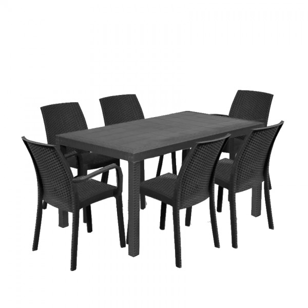 set pranzo tavolo huston 150x90 con 4 sedie senza braccioli e 2 con braccioli in polipropilene 