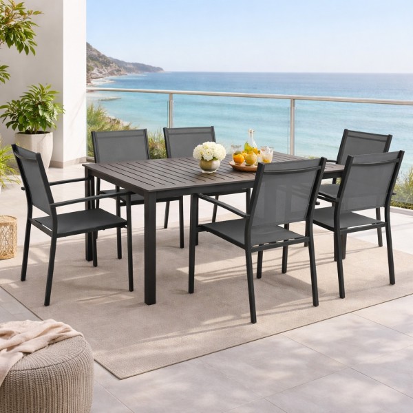 set pranzo tavolo allungabili 160/240 in alluminio con 6 sedie con braccioli modello Linosa Totò Piccinni