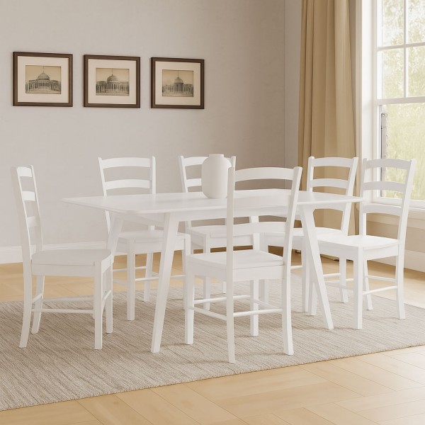 set tavolino in legno allungabile ester 120/160 con 6 sedia veneta bianco