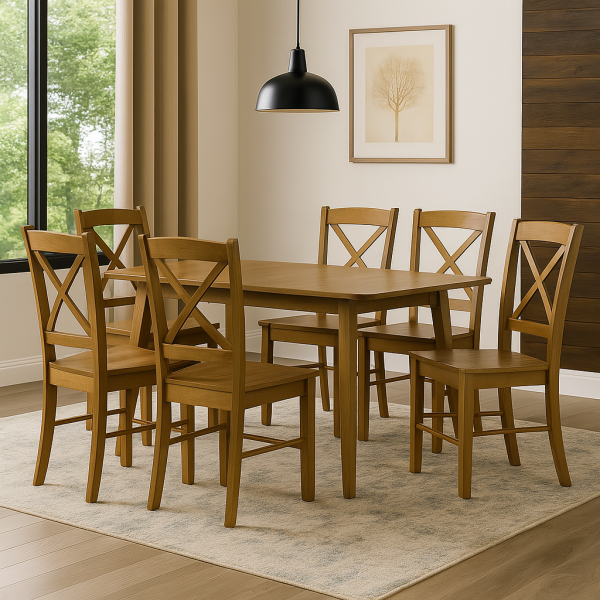set tavolo in legno ester allungabile e 6 sedie in legno creta noce