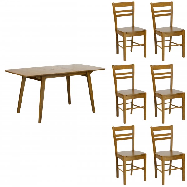 set tavolo in legno allungabile ester 120/160 con 6 sedie in legno petra noce