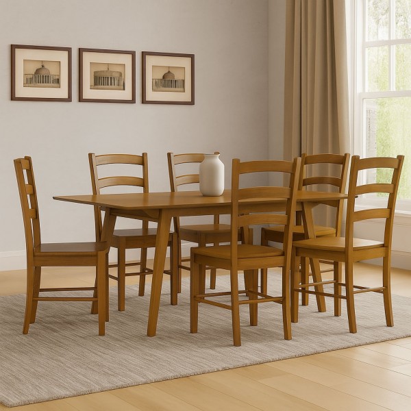 set tavolino in legno allungabile ester 120/160 con 6 sedia veneta noce