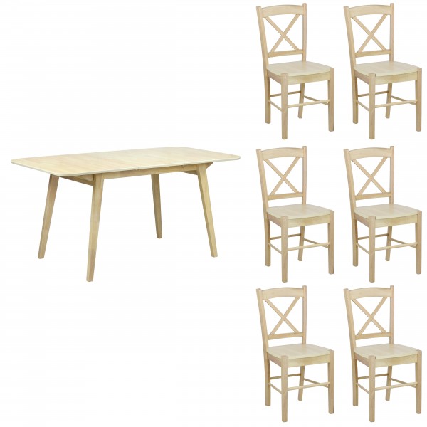set tavolo in legno ester allungabile e 6 sedie in legno creta rovere naturale 