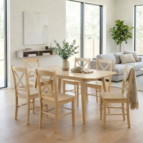 set tavolo in legno ester allungabile e 6 sedie in legno creta rovere naturale 