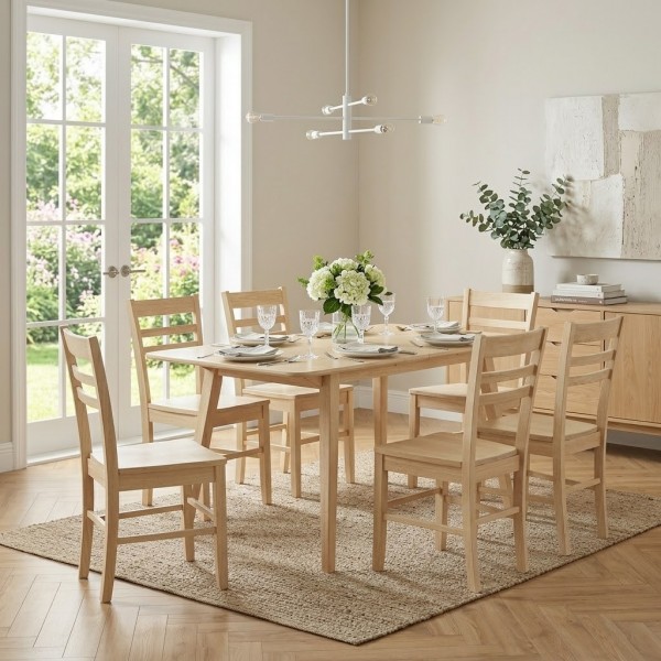 set tavolo in legno allungabile ester 120/160 con 6 sedie in legno petra rovere naturale 