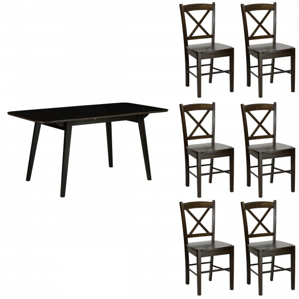 set tavolo in legno ester allungabile e 6 sedie in legno creta wengè