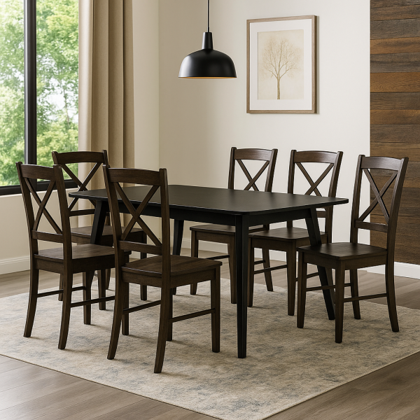 set tavolo in legno ester allungabile e 6 sedie in legno creta wengè