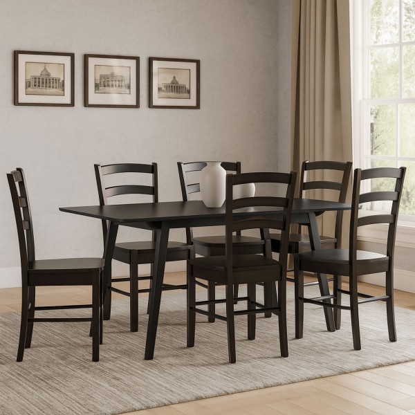 set tavolino in legno allungabile ester 120/160 con 6 sedia veneta wengé