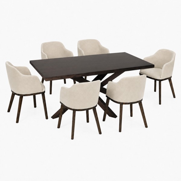 Set pranzo in legno massello con tavolo panarea 150cm e 6 poltroncine tevere totò piccinni