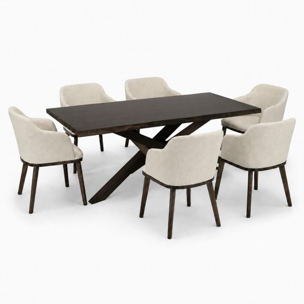 Set da pranzo in legno massello con tavolo Panarea 180 cm e poltroncine Tevere Totò Piccinni
