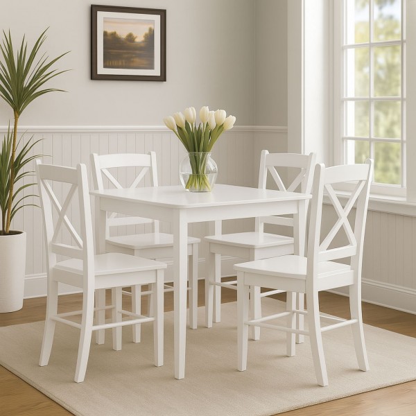 set tavolo in legno teo 75 e 4 sedie in legno kit creta  bianco