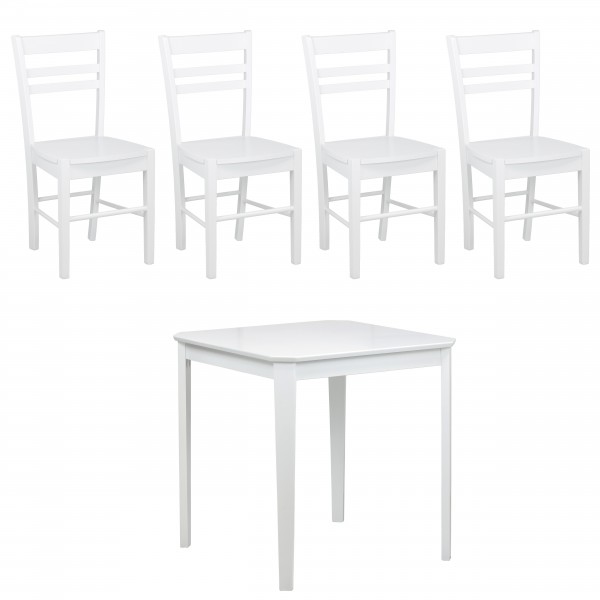 set tavolo in legno teo 75 con 4 sedie in legno petra bianco