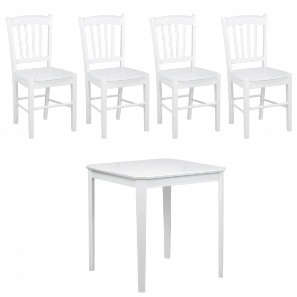 set tavolo in legno teo 75 con 4 sedie in legno silvia bianco