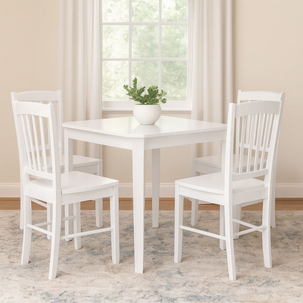 set tavolo in legno teo 75 con 4 sedie in legno silvia bianco