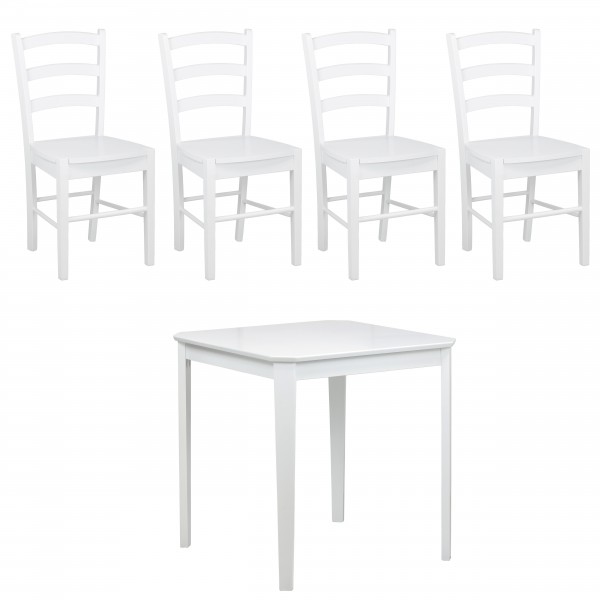 set tavolo in legno teo 75 con 4 sedie in legno veneta bianco