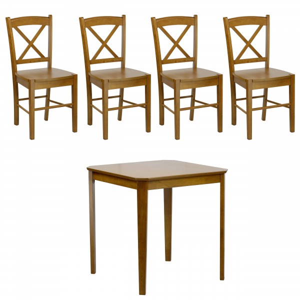 set tavolo in legno teo 75 e 4 sedie in legno kit creta  noce