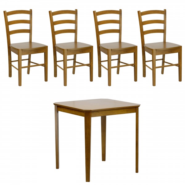 set tavolo in legno teo 75 con 4 sedie in legno veneta noce