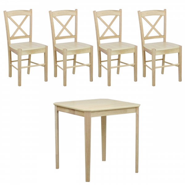set tavolo in legno teo 75 e 4 sedie in legno kit creta  rovere naturale