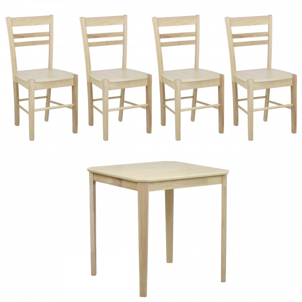 set tavolo in legno teo 75 con 4 sedie in legno petra rovere naturale 