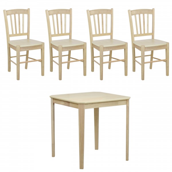 set tavolo in legno teo 75 con 4 sedie in legno silvia rovere naturale 