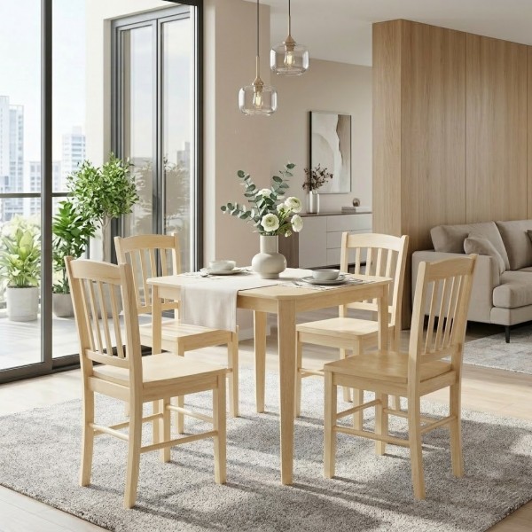 set tavolo in legno teo 75 con 4 sedie in legno silvia rovere naturale 
