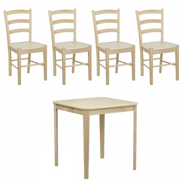 set tavolo in legno teo 75 con 4 sedie in legno veneta rovere naturale