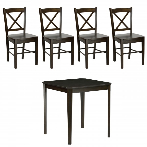 set tavolo in legno teo 75 e 4 sedie in legno kit creta  wengè