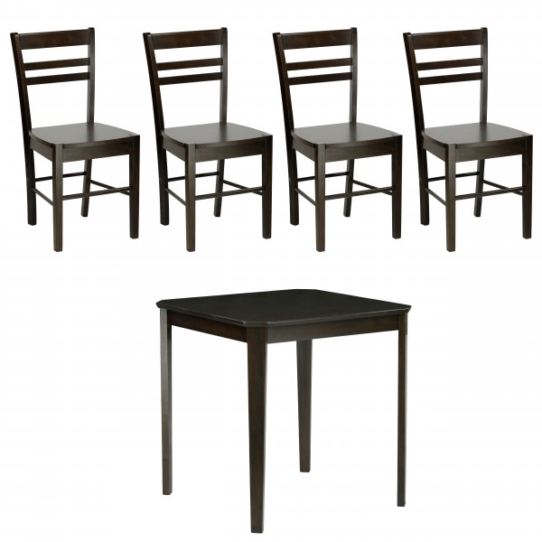 set tavolo in legno teo 75 con 4 sedie in legno petra wengé