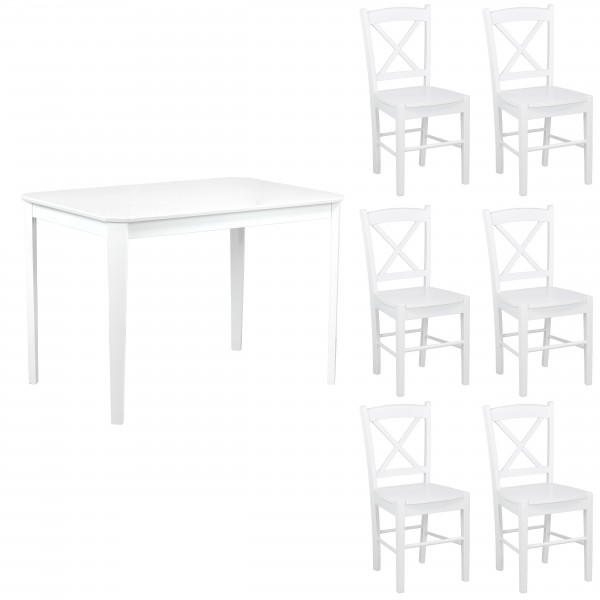 set tavolo in legno teo 110 e 6 sedie creta bianco