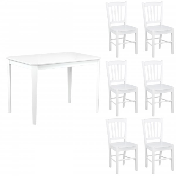 Set tavolo in legno teo 110 con 6 sedie in legno silvia bianco