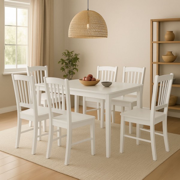 Set tavolo in legno teo 110 con 6 sedie in legno silvia bianco