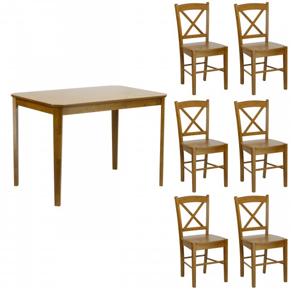 set tavolo in legno teo 110 e 6 sedie creta noce