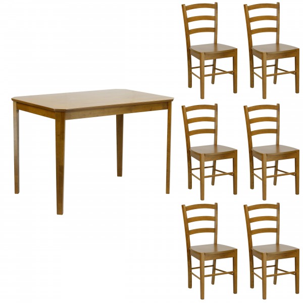 set tavolo in legno teo 110 con 6 sedie in legno veneta noce