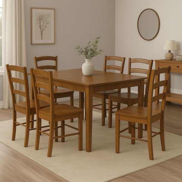 set tavolo in legno teo 110 con 6 sedie in legno veneta noce