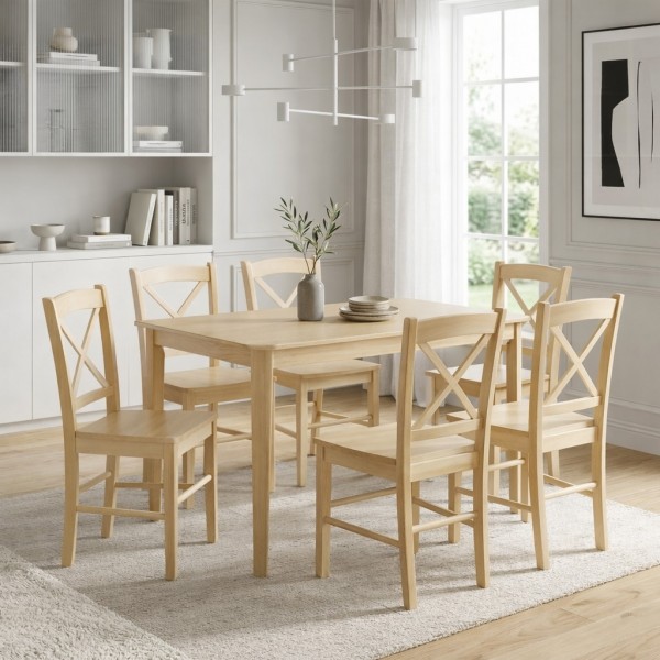 set tavolo in legno teo 110 e 6 sedie creta rovere naturale