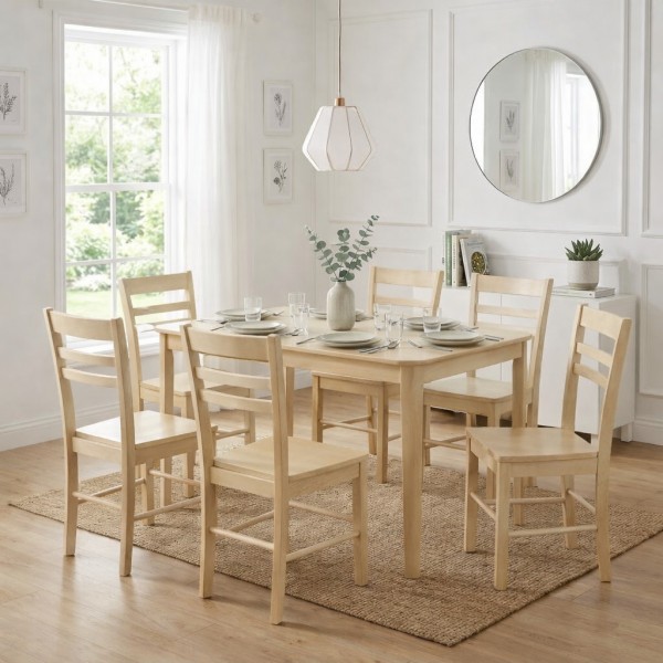 set tavolo in legno teo 110 con 6 sedie petra rovere naturale