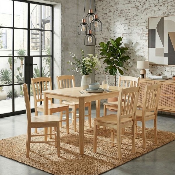 Set tavolo in legno teo 110 con 6 sedie in legno silvia rovere naturale